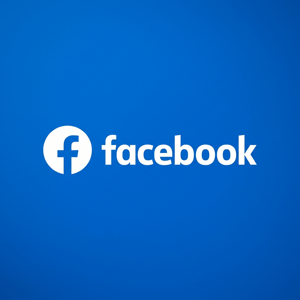 White Facebook logo with 'facebook' text on a blue background
